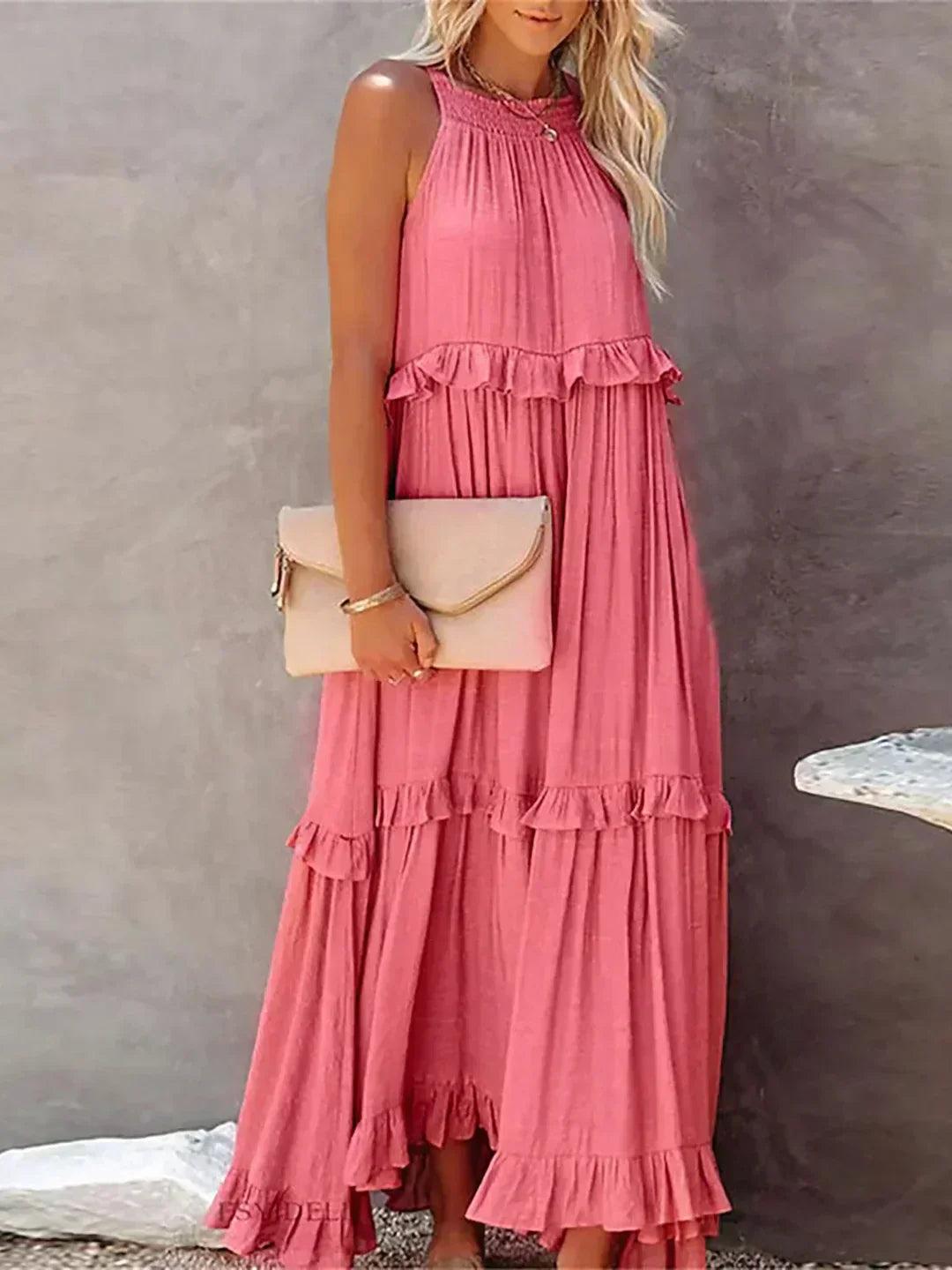 Sarah | Elegant Halter Maxi Dress with Ruffles, Perfect for Summer