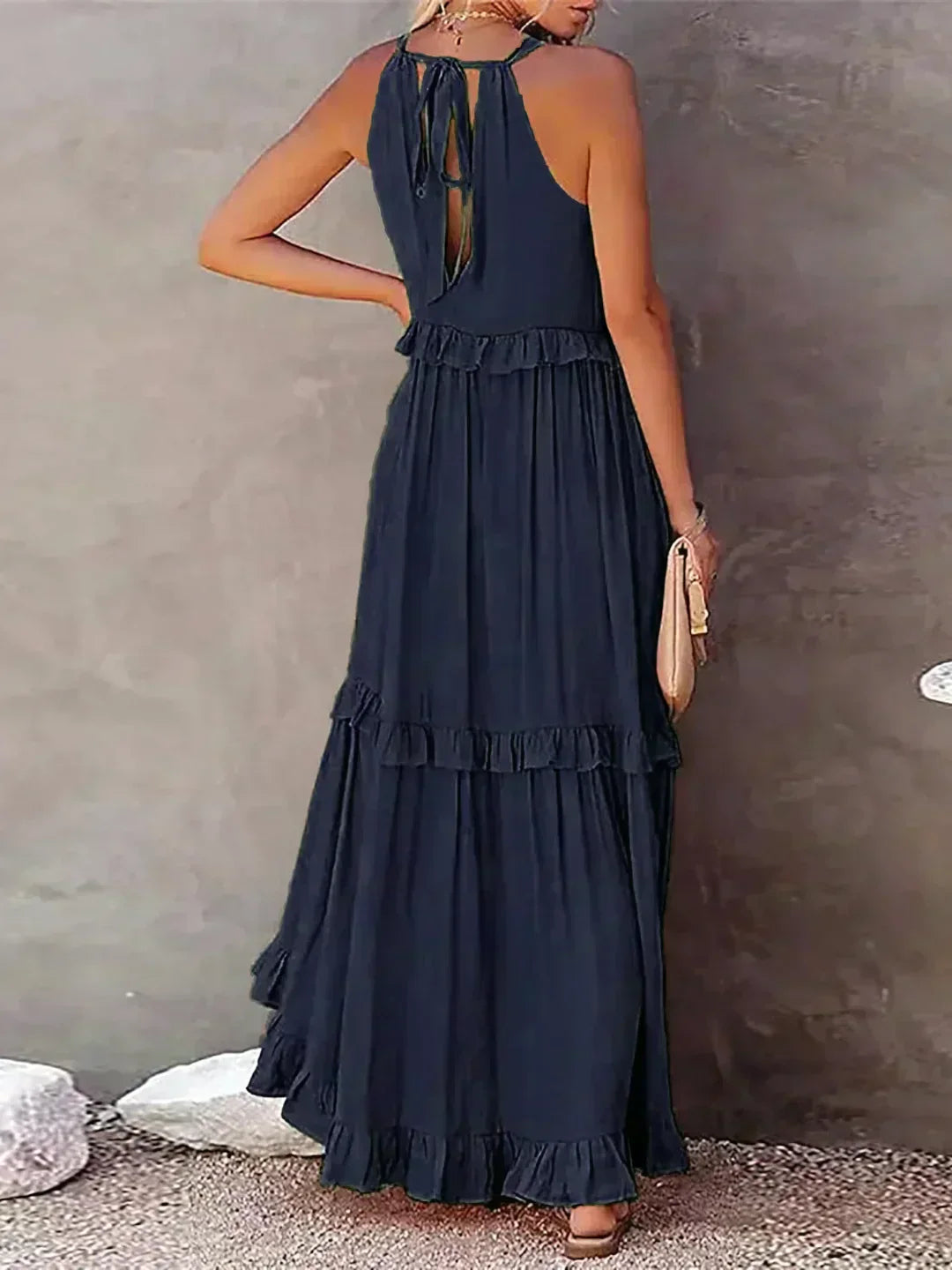 Sarah | Elegant Halter Maxi Dress with Ruffles, Perfect for Summer