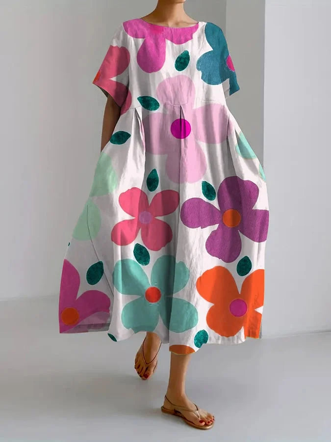 Eliana | Vibrant Floral Midi Dress for Effortless Summer Style