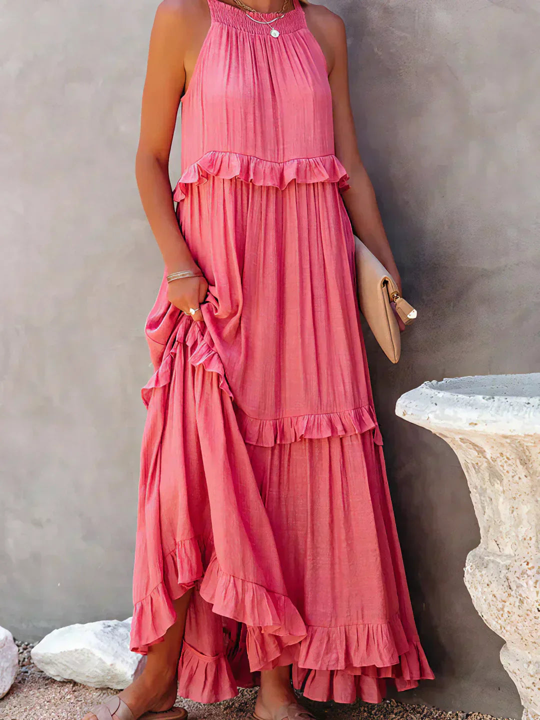 Sarah | Elegant Halter Maxi Dress with Ruffles, Perfect for Summer