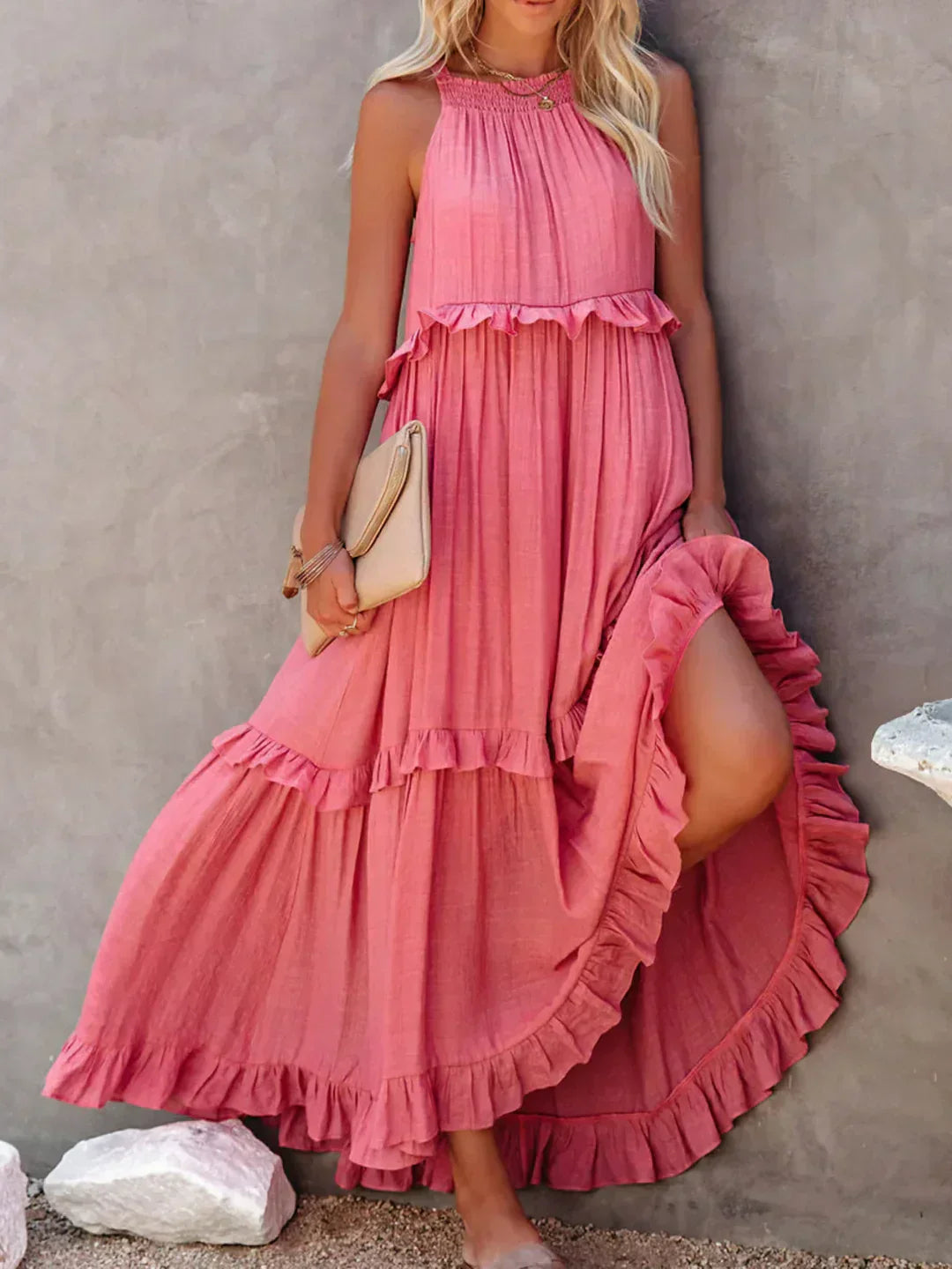 Sarah | Elegant Halter Maxi Dress with Ruffles, Perfect for Summer