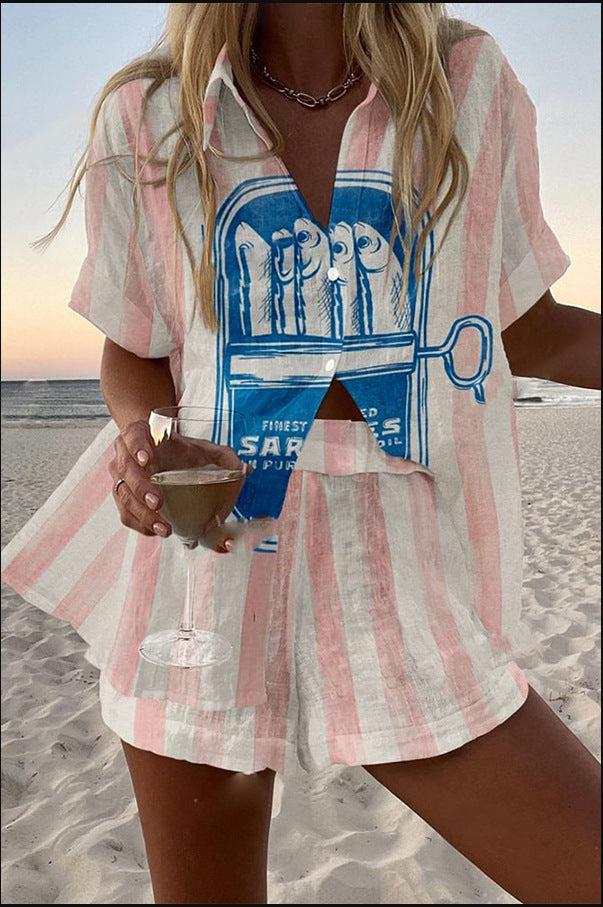Silava™ | Stylish Short Linen Set, Sardine Design, Comfortable Fit