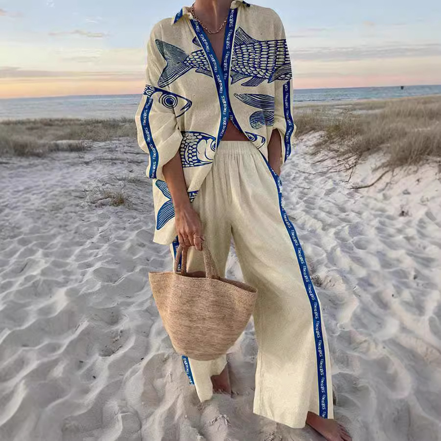 Yazette™ | Stylish Fish Print Linen Set for Comfort