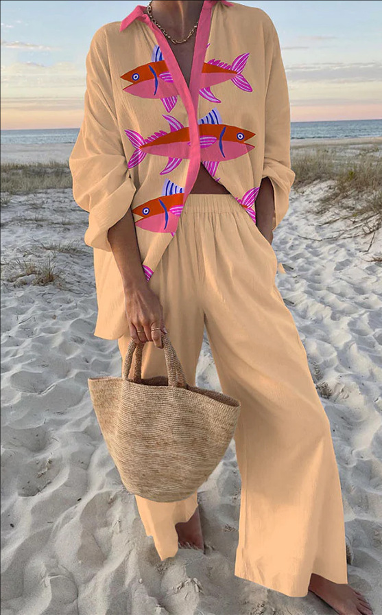 Evalisse™ | Comfortable Pink Fish Print Loungewear Set