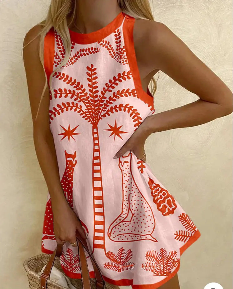 Short Dress with Palm Print | Stylish, lightweight, perfect for summer outings