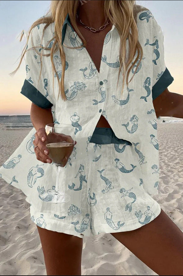 Jalira™ | Breezy Linen Set with Enchanting Mermaid Design