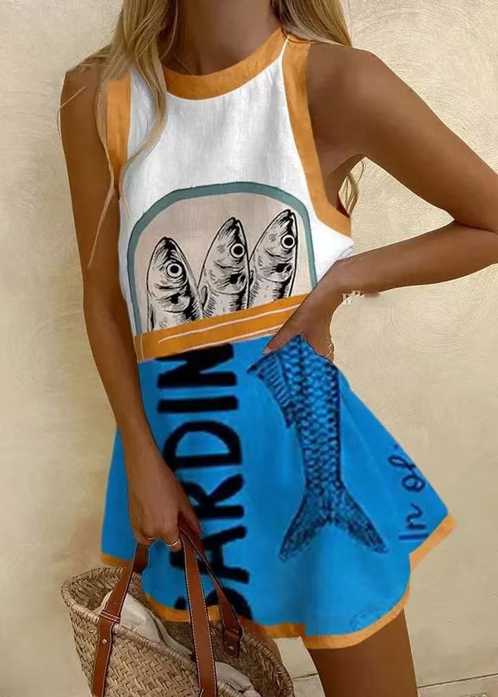 Isoria™ | Stylish mini dress with vibrant blue print