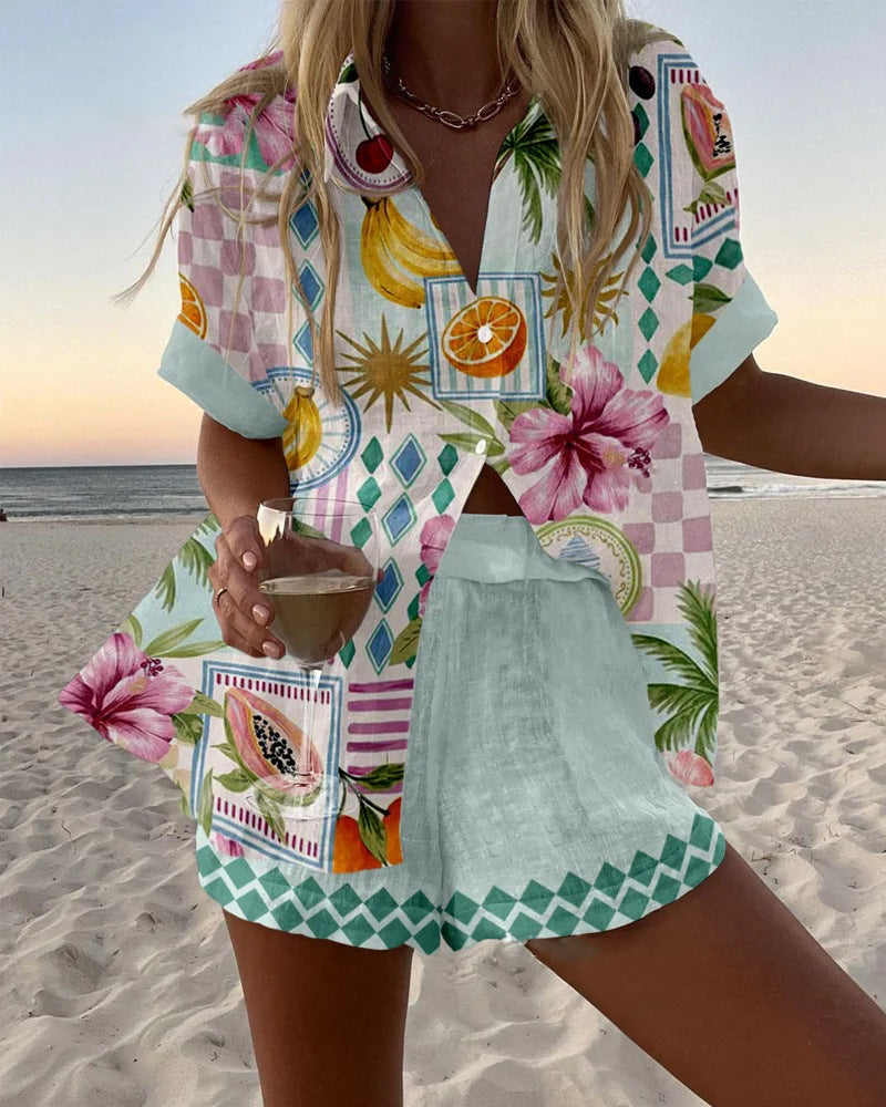 Maevin™ | Stylish Short Linen Set, Breathable and Fun Fruit Print