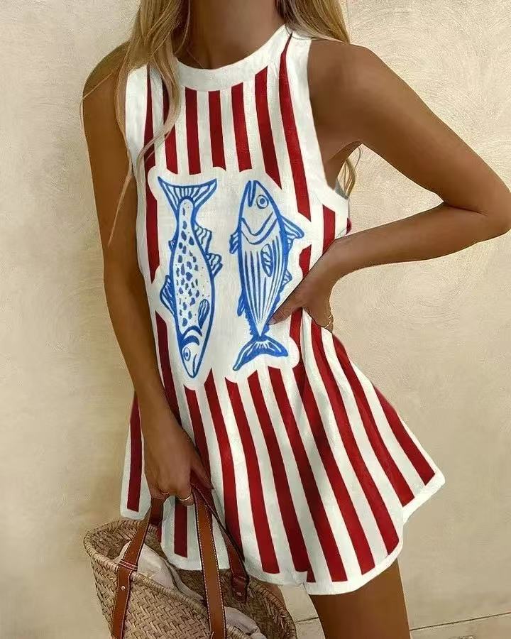 Delara™ | Stylish Mini Dress Featuring Unique Fish Print
