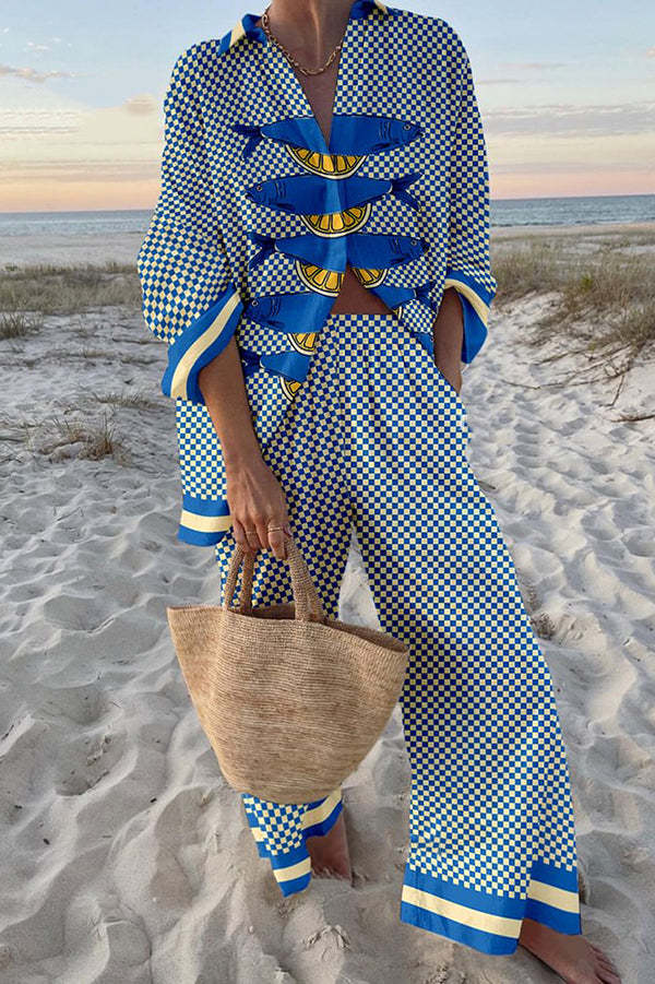 Trivela™ | Stylish Linen Set with Vibrant Sardine and Lemon Design