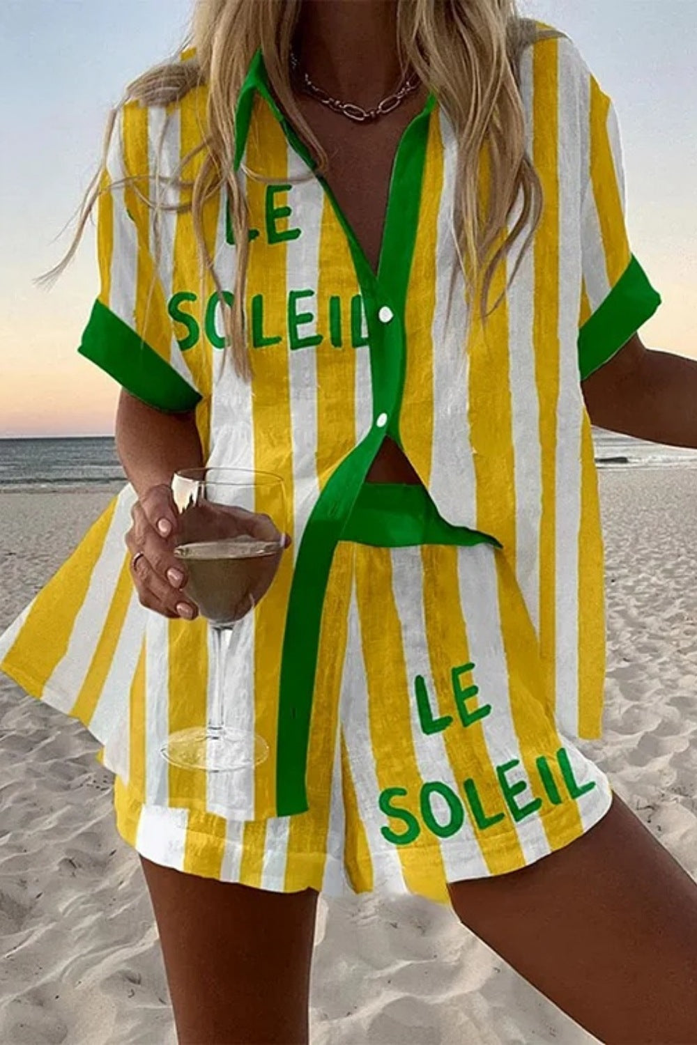 Halora™ | Stylish yellow striped linen suit for summer