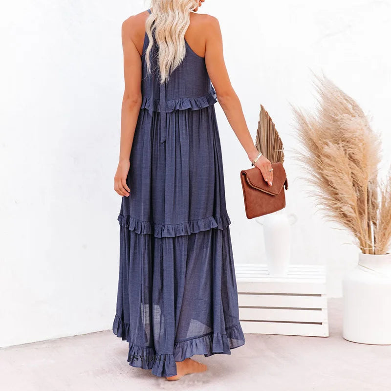 Sarah | Elegant Halter Maxi Dress with Ruffles, Perfect for Summer