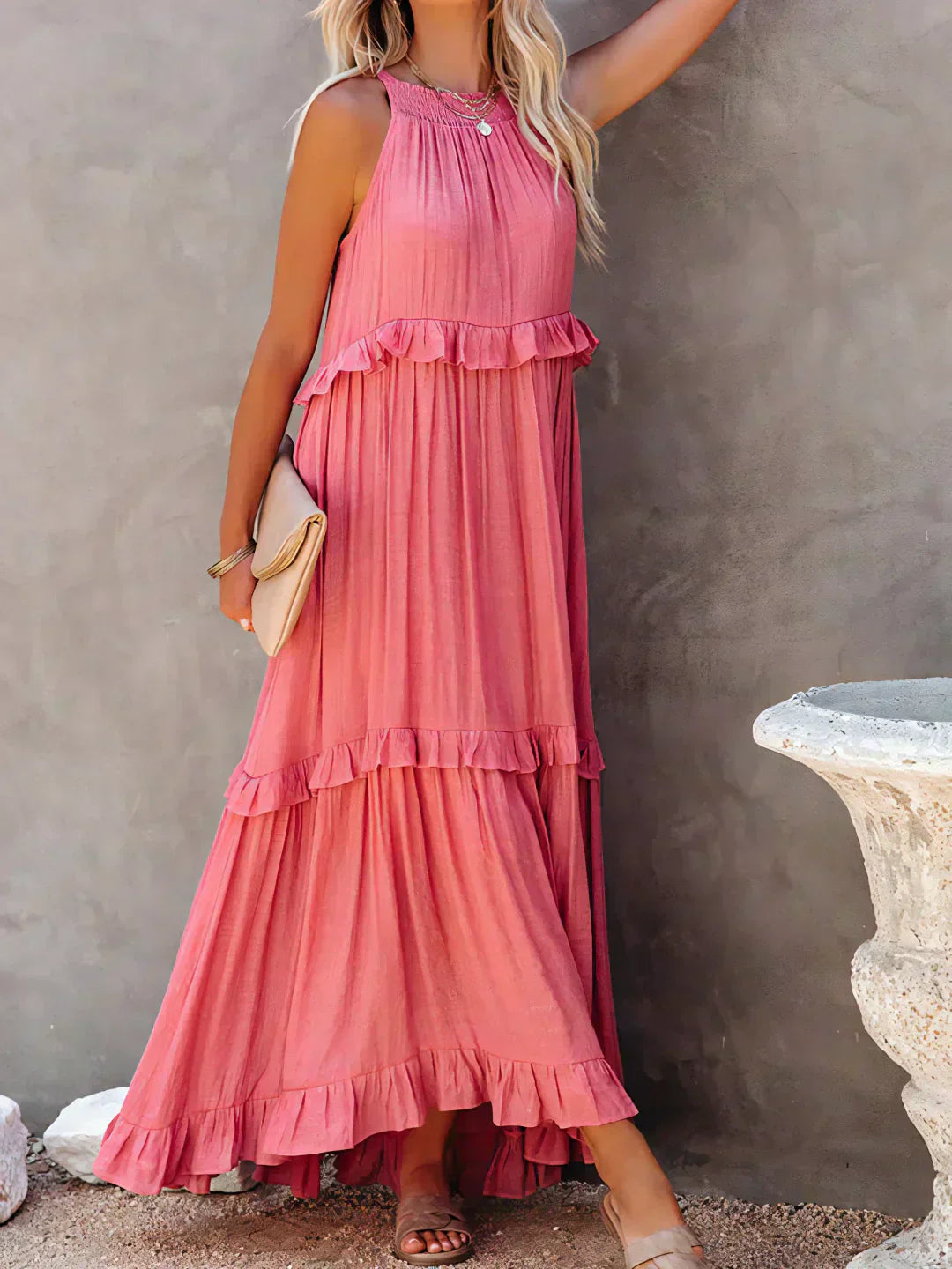Sarah | Elegant Halter Maxi Dress with Ruffles, Perfect for Summer