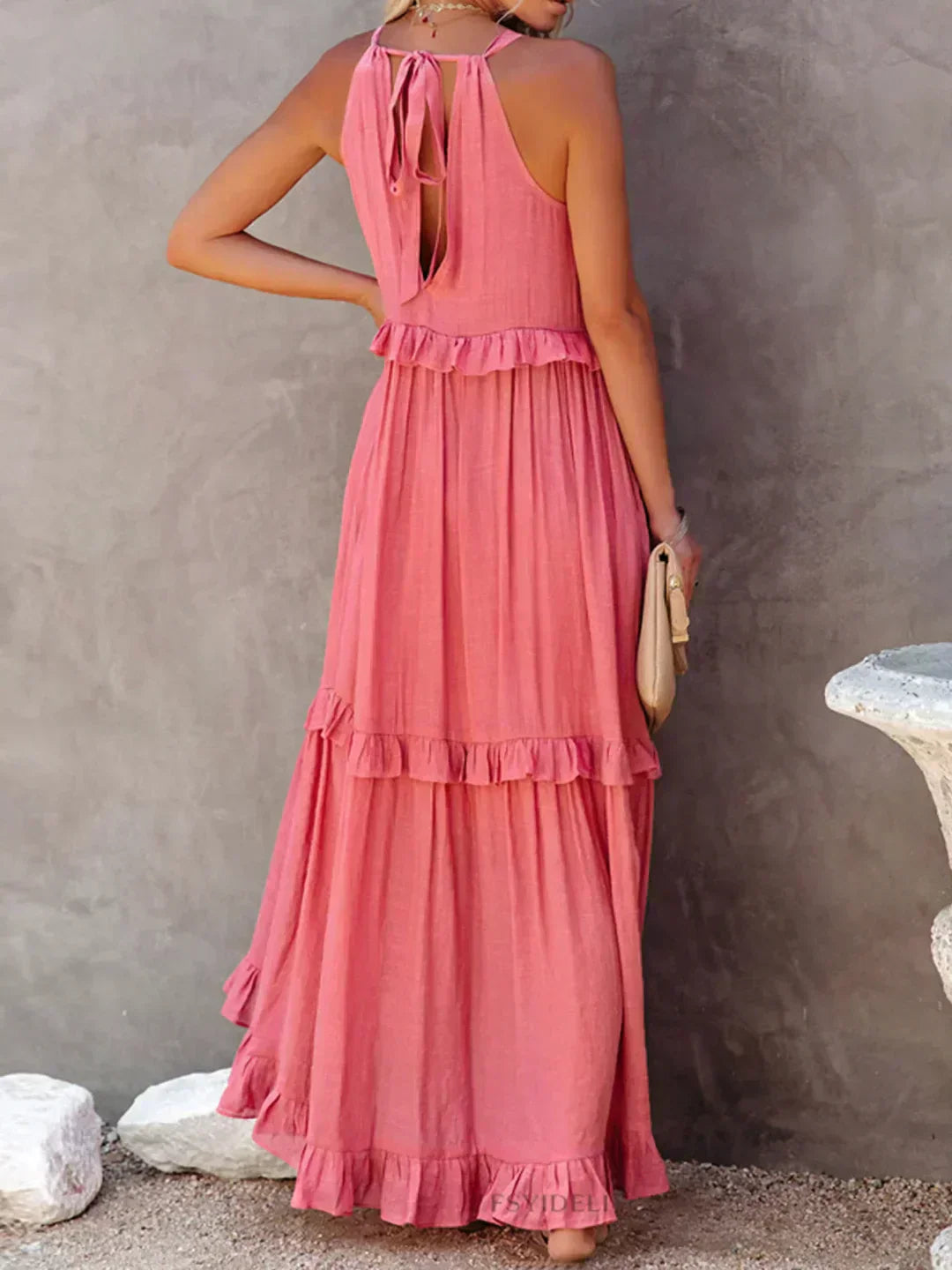 Sarah | Elegant Halter Maxi Dress with Ruffles, Perfect for Summer