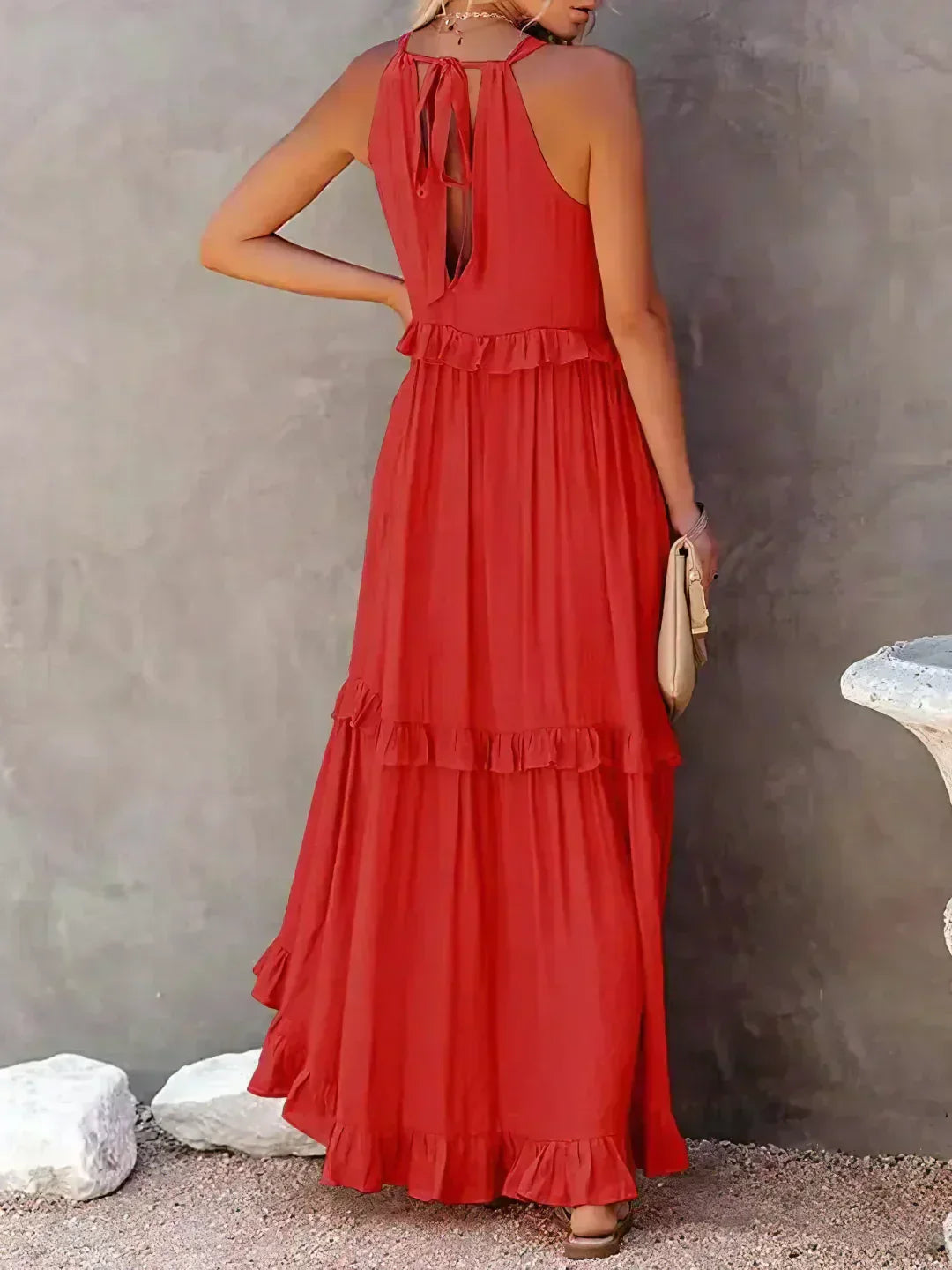 Sarah | Elegant Halter Maxi Dress with Ruffles, Perfect for Summer