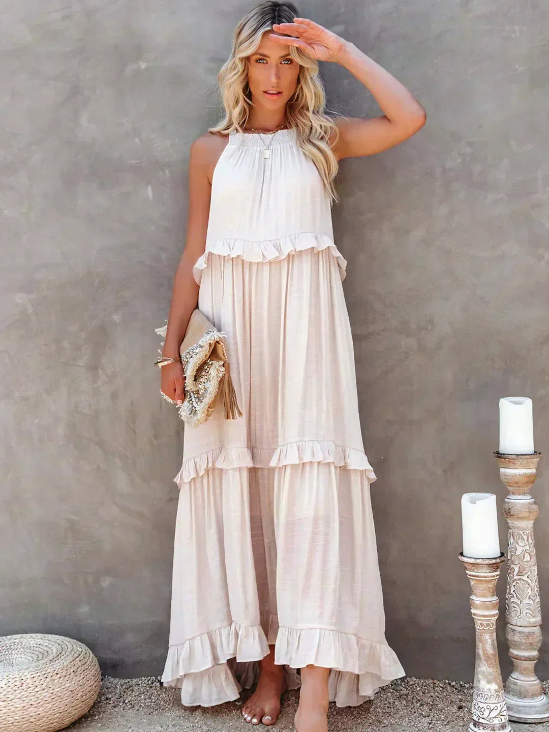 Sarah | Elegant Halter Maxi Dress with Ruffles, Perfect for Summer